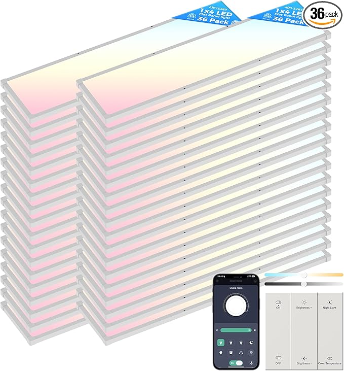 AIKVSXER 36 Pack 1x4 FT LED Flat Panel Light Surface Mount, by AIKVSXER