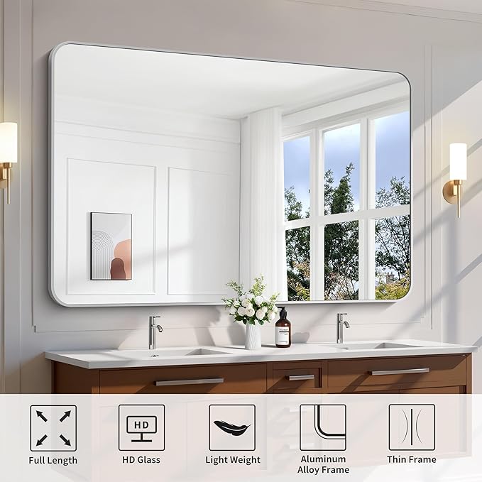 FORBATH 60x40 Inch Silver Bathroom Mirror - Image 7