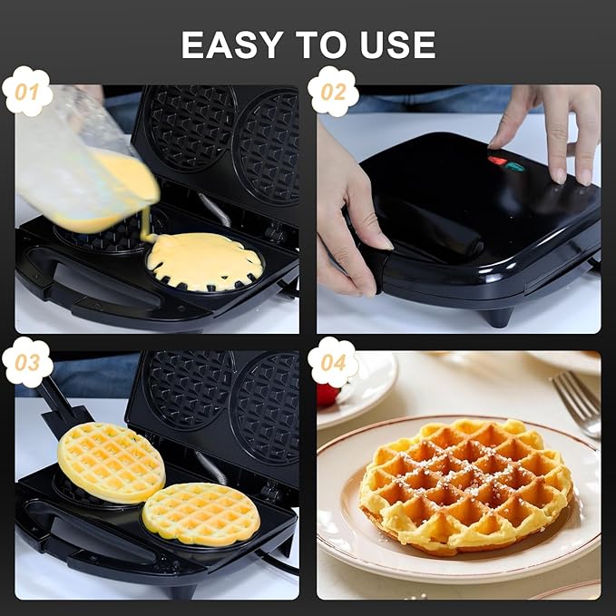 OSTBA Mini Waffle Maker 750W, Double 4-Inch Belgian Waffles Iron, Nonstick - Image 5