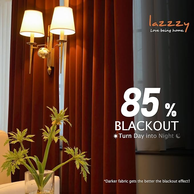 Lazzzy Velvet Blackout Curtains Thermal Insulated Room Window Drapes Super Soft - Image 5