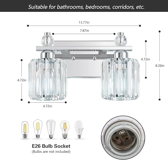 FDPBY Bathroom Vanity Lights 2-Light Chrome Modern Crystal Vanity Light - Image 5