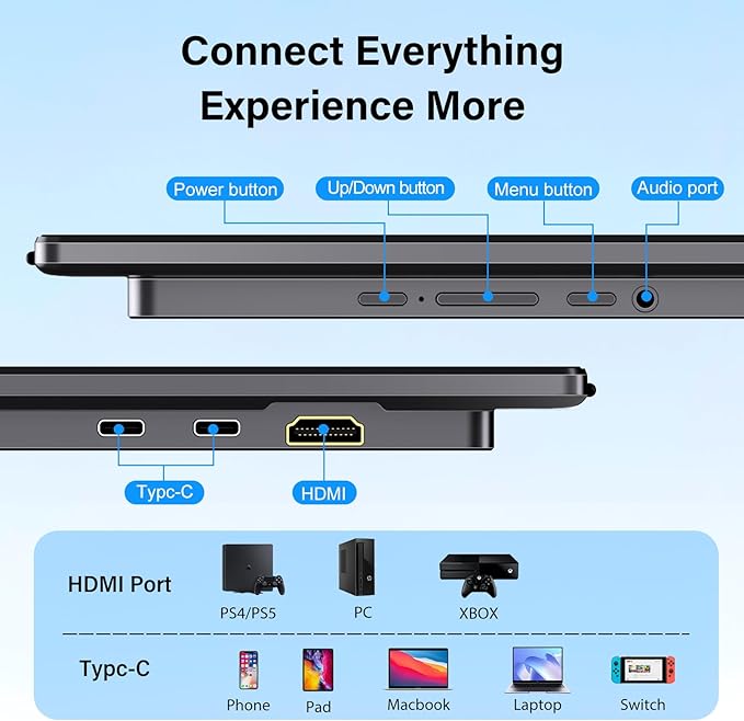 InnoView 23.8" Large Portable Monitor, FHD 144HZ 100% SRGB IPS USB-C HDMI Work - Image 8