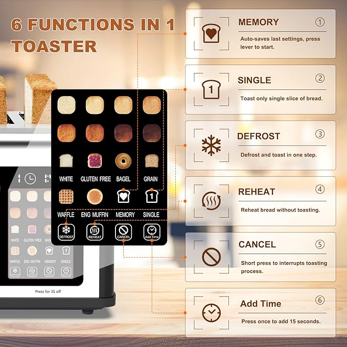 4 Slice Toaster Touch Screen, Stainless Steel Toasters Digital Timer, Dual - Image 4