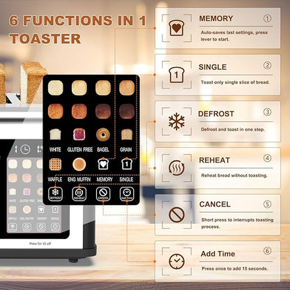 4 Slice Toaster Touch Screen, Stainless Steel Toasters Digital Timer, Dual - Image 4