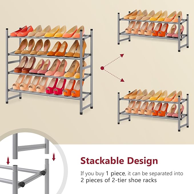 Tajsoon Expandable Shoe Rack for Closet 4 Tier, 29“-41“Adjustable & Stackable - Image 6