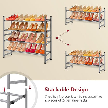 Tajsoon Expandable Shoe Rack for Closet 4 Tier, 29“-41“Adjustable & Stackable - Image 6