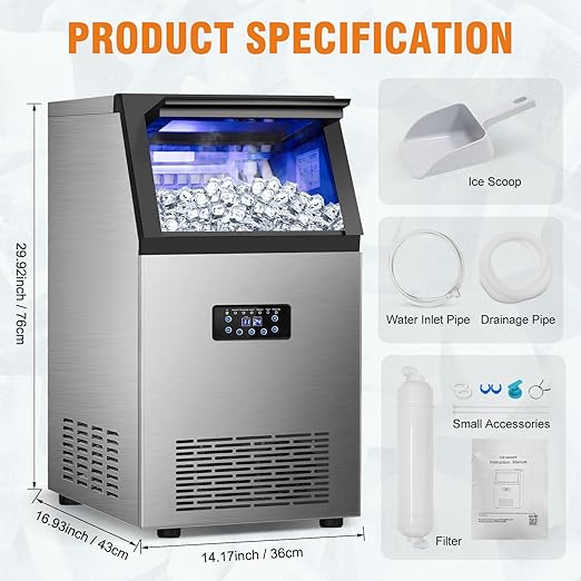 Commercial Ice Maker 120LBS/24H, Stainless Steel Freestanding Ice Maker Machine - Image 7