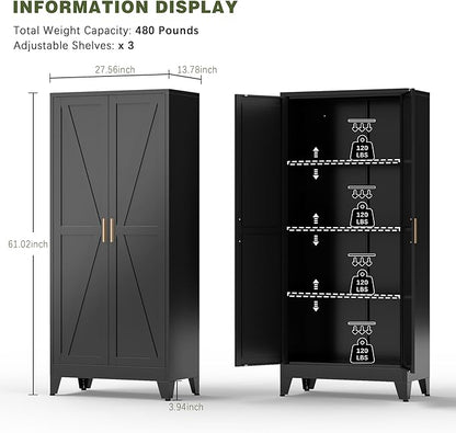 COFaR Black Farmhouse Storage Kitchen Pantry Cabinet - Image 2