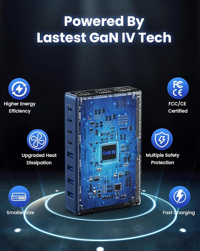 200W USB C Charger Block, GaN IV Charging Station 8 Ports, QC4.0 Fast Charging - Image 5