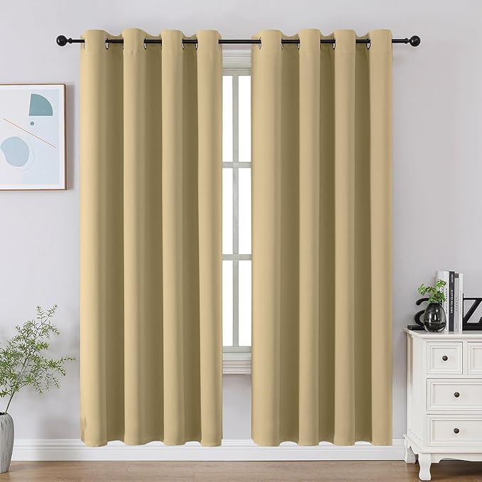 CUCRAF Beige Blackout Curtains 72 Inches Long, Thermal Insulated Noise Reducing by CUCRAF