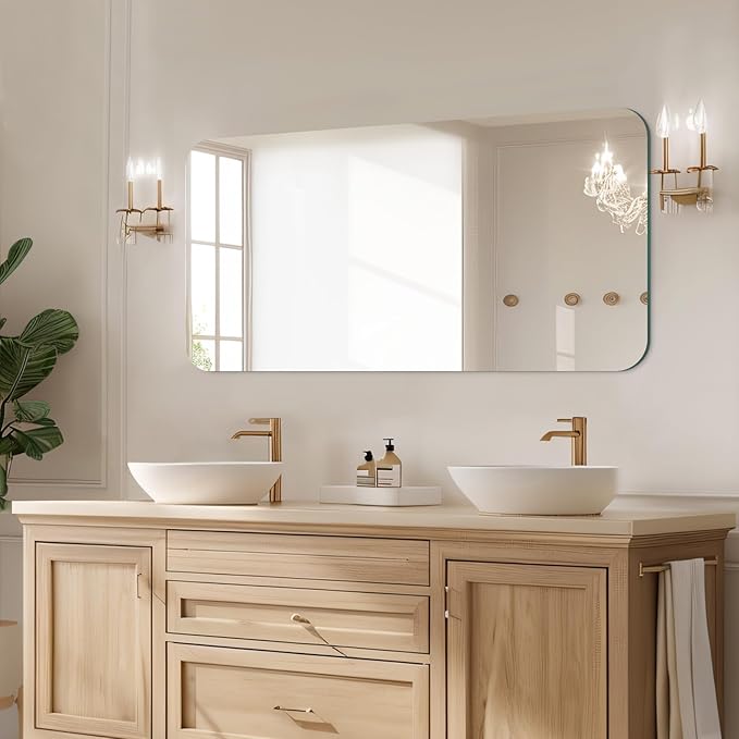 Mirrorons 60 x 28 Frameless Bathroom Mirror, Rounded Corner Bathroom Vanity - Image 2