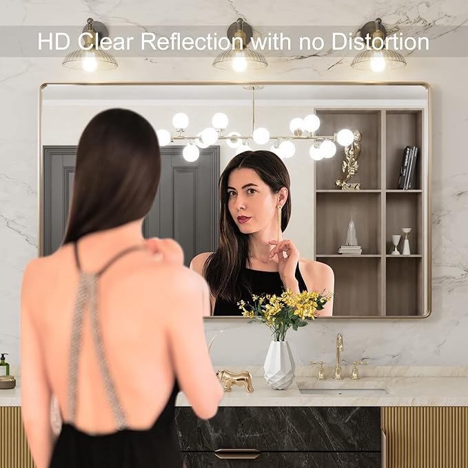LOAAO 60”X36” Gold Bathroom Mirror, Rounded Rectangle Gold Frame Mirror - Image 2