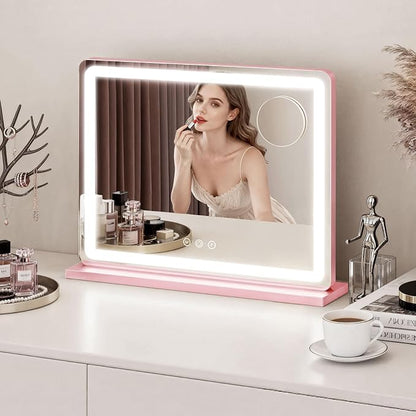 ROLOVE Pink Makeup Mirror with Lights, 23x18 Inch - Image 7
