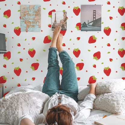 Strawberry Stickers - 48 PCS, 4 Sheets, Fruits Kitchen Decor, Wall Decor for Bedroom, Bathroom, Classroom, Nursery Room