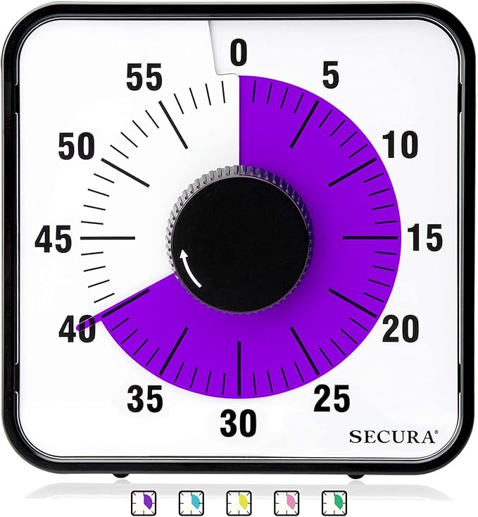 Secura 60-Minute Visual Countdown Timer, 7.5-Inch Oversize Classroom Visual by Secura