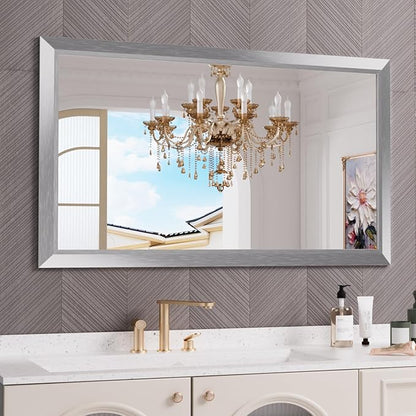 Amorho Bathroom Mirror, 50 X30 Inch Silver Thick Metal Framed Wall Mirrors by Amorho