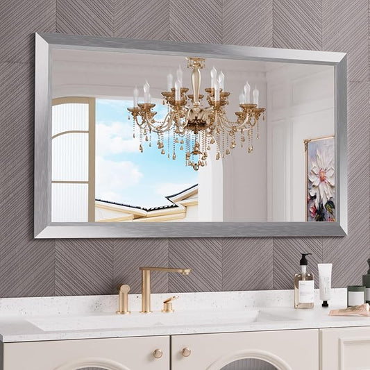 Amorho Bathroom Mirror, 50 X30 Inch Silver Thick Metal Framed Wall Mirrors by Amorho