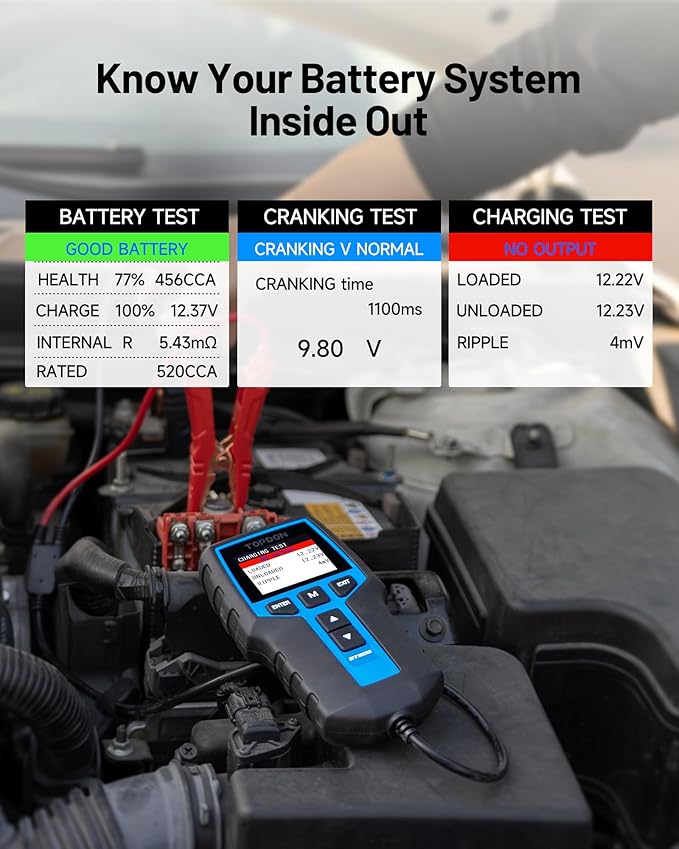 Car Battery Tester 24V 12V Load Tester, TOPDON BT200 100-2000CCA Automotive - Image 3