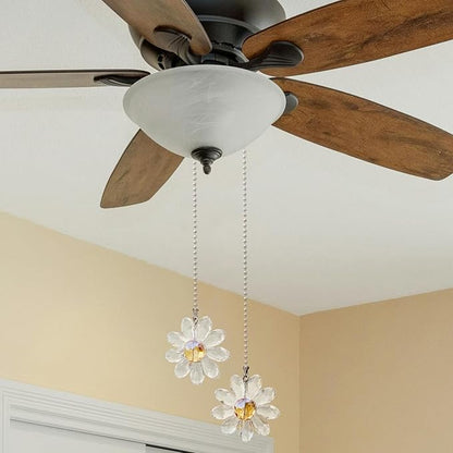 LEFERS Ceiling Fan Pull Chain, 2 Pieces 1.8" Crystal Glass Flower Pendants - Image 4