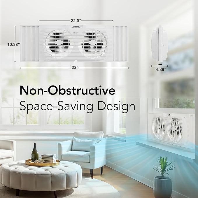Comfort Zone Window Fan for Bedroom, 9 inch 3 Speed Dual Fans - Image 6