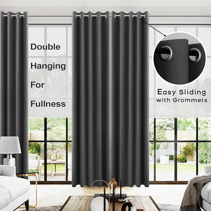 KOUFALL 96 Inch Curtains Long 2 Panel Set, 70 Inch Wide Grommet Blackout Drapes - Image 2