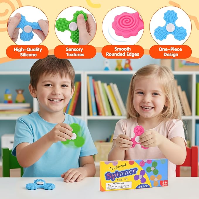 3 PCS Silicone Fidget Spinners, Sensory Toys - Image 3