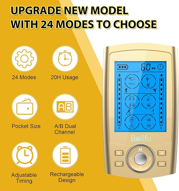 Belifu Dual Channel TENS EMS Unit 24 Modes Muscle Stimulator - Image 3