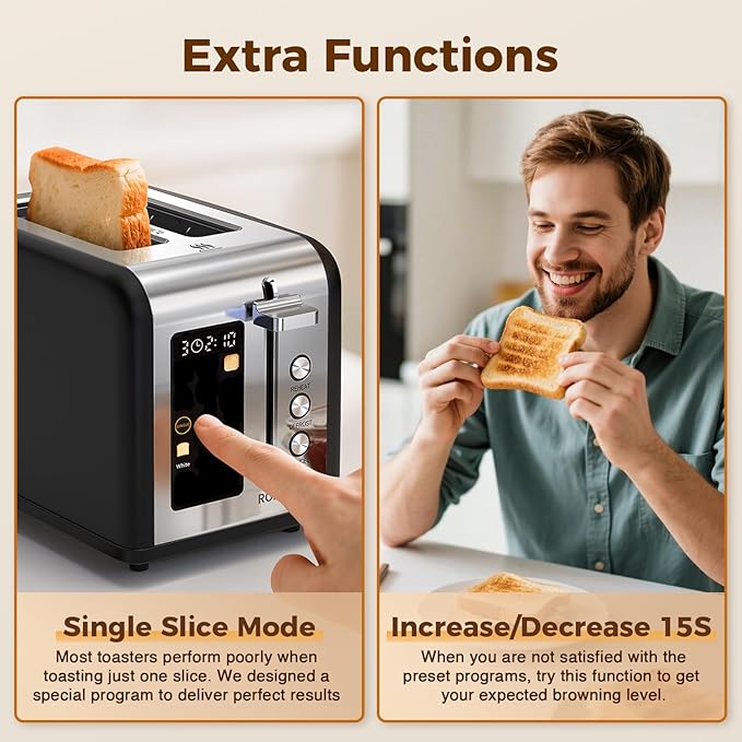 2 Slice Easy Touch Screen Toaster, Stainless Steel Toaster - Image 4