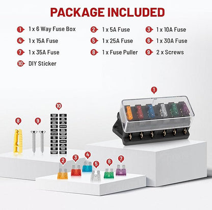 RED WOLF 6 Way Fuse Block Blade Fuse Box - Image 5