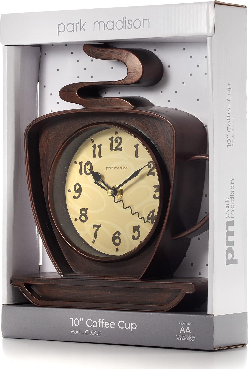 Coffee Cappuccino Cup 10 Inch Quality Quartz Battery Operated 3-D Easy to Read Home/Office/Kitchen/Classroom/School Clock Classic Movement