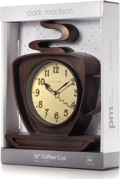 Coffee Cappuccino Cup 10 Inch Quality Quartz Battery Operated 3-D Easy to Read Home/Office/Kitchen/Classroom/School Clock Classic Movement