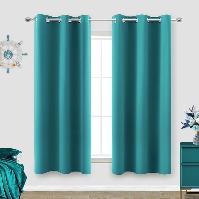 KOUFALL Teal Half Curtains for Window Kitchen Coastal Beach Themed Short by KOUFALL