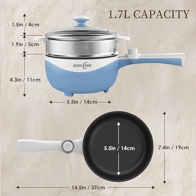 Audecook Hot Pot Electric, 1.7L Mini Electric Skillet Portable Nonstick Sauté - Image 6