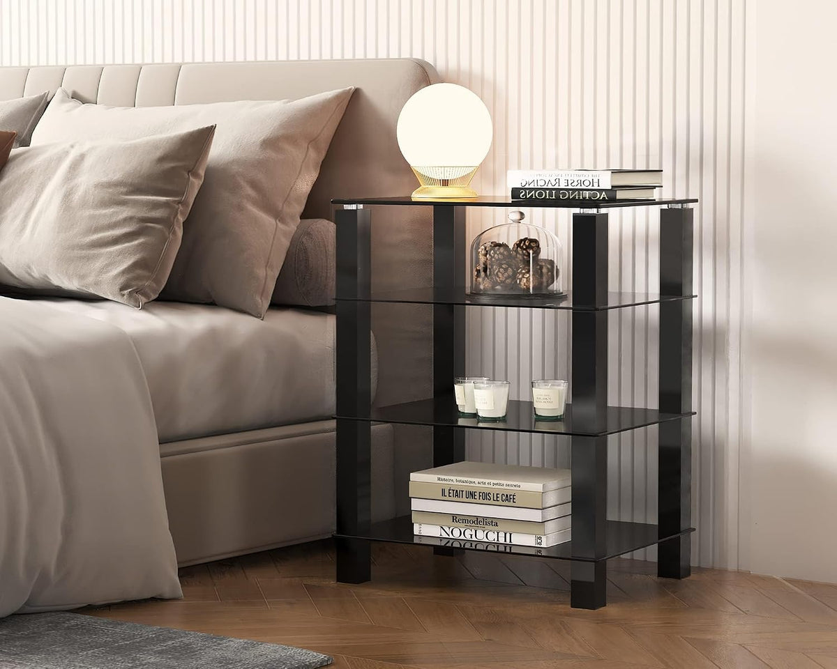 fitueyes 4-tier media stand audio with tempered glass, front angle view