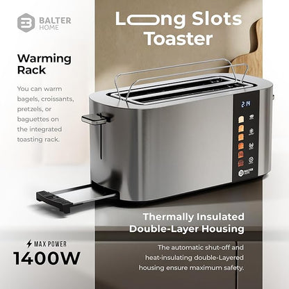 Toaster 4 Slice Wide Slot, Bagel Function, Long Slot, Stainless Steel, Touch - Image 8