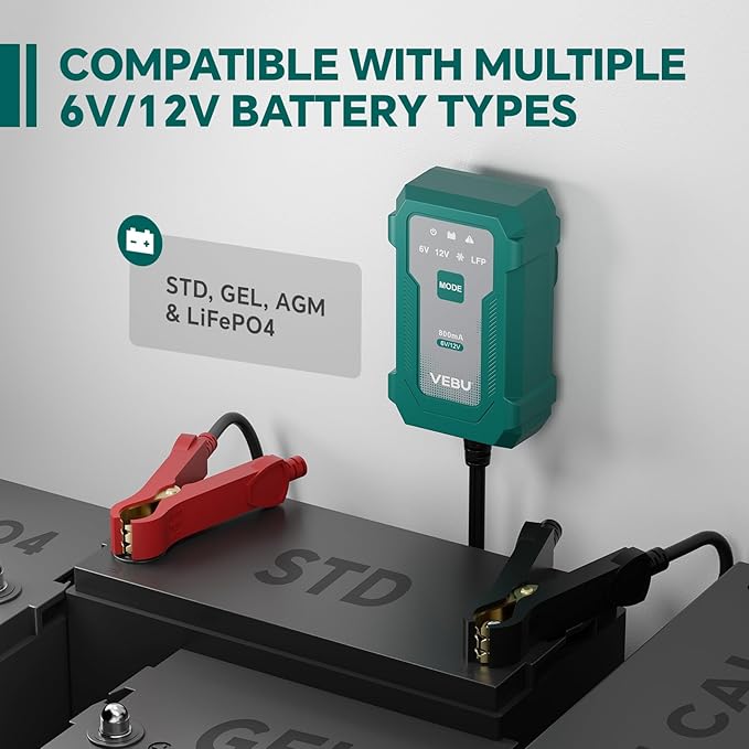 VEBU Motorcycle Trickle Charger 800mA Smart Battery Charger & Maintainer - Image 3