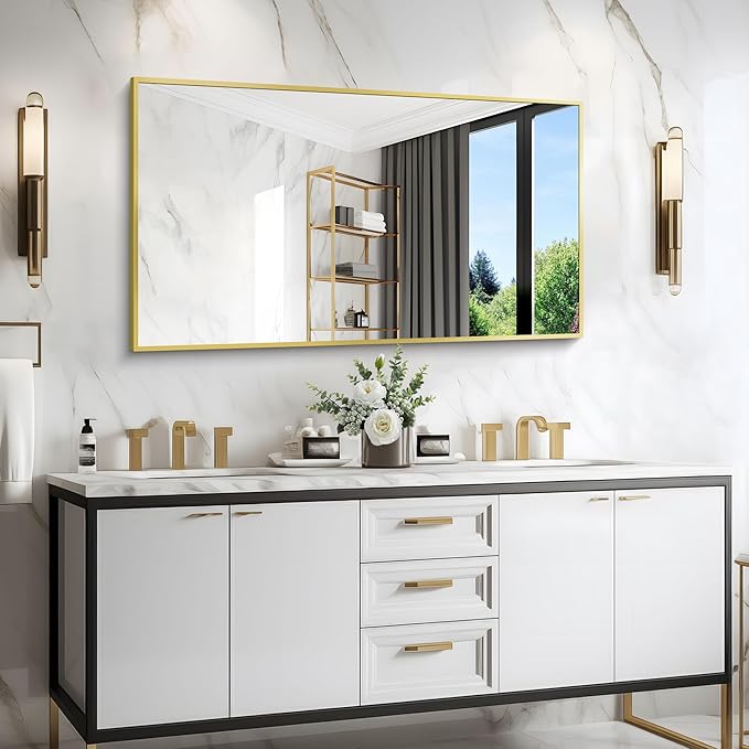 Gold Bathroom Mirror for Wall, 30x48 Inch Rectangle Mirrors - Image 9