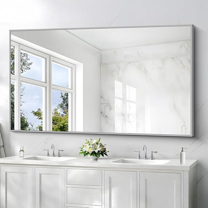 36x60inch Brushed Nickel Bathroom Mirror, Large Rectangular Wall Mirrors - Image 2