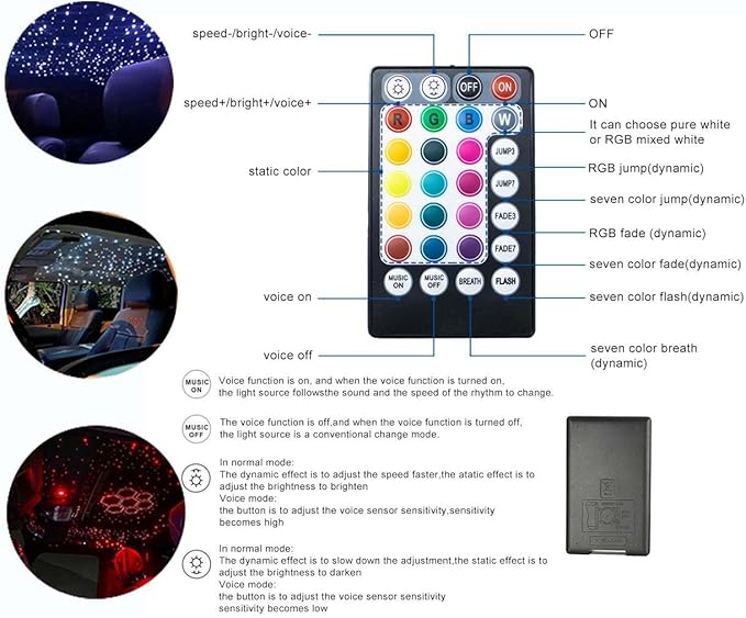 AZIMOM Car Use Bluetooth 6W RGBW LED Fiber Optic Lights Star Ceiling Light Kit - Image 5