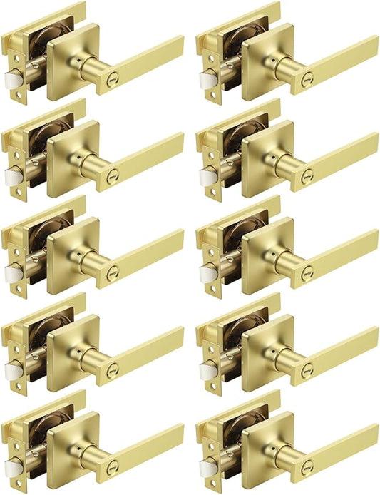 Mengico 10 Pack Gold Privacy Lever Door Handle Interior by Mengico