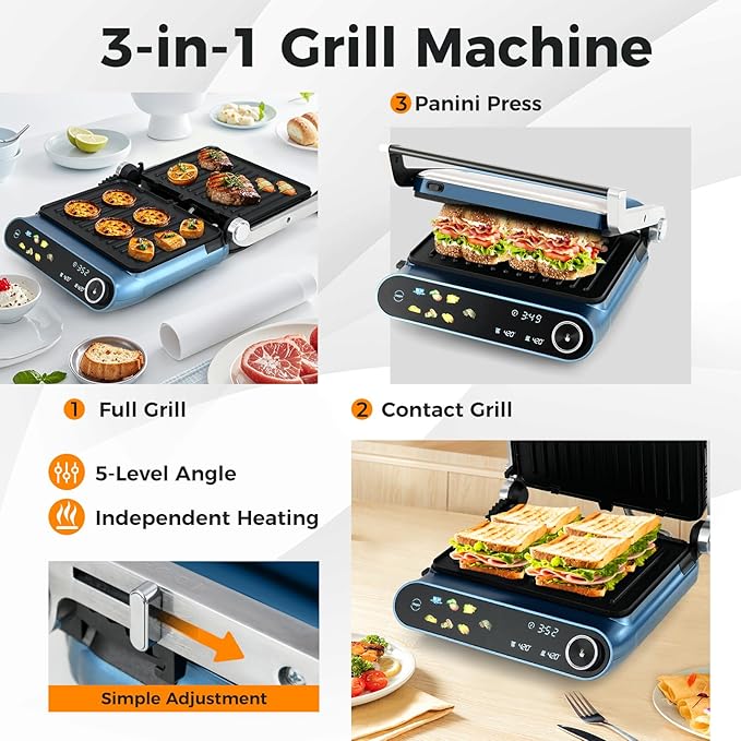 7-In-1 Sandwich Maker with LED Touch Panel & No-Stick Plates, Electric Panini - Image 3