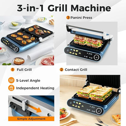 7-In-1 Sandwich Maker with LED Touch Panel & No-Stick Plates, Electric Panini - Image 3