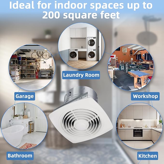 8 Inch Bathroom Exhaust Fan Ceiling Mount 200 CFM 8.5 Sones Kitchen Exhausts - Image 3