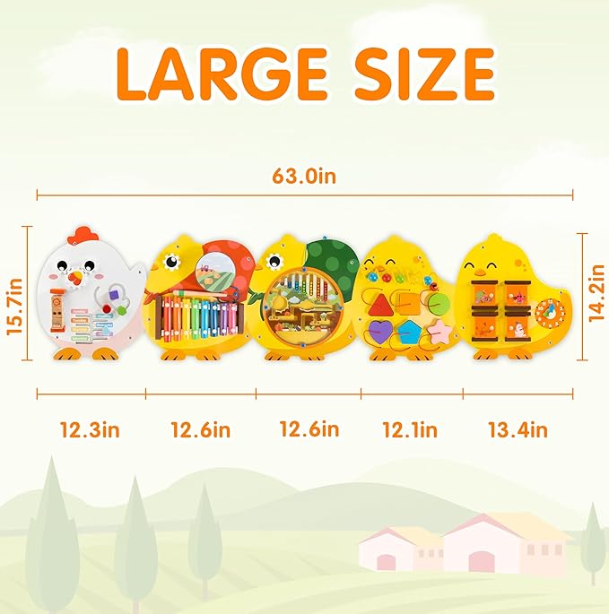 Chick Squad Activity Wall Busy Board Panels | 11-in-1 Wooden Sensory Wall Panel - Image 4