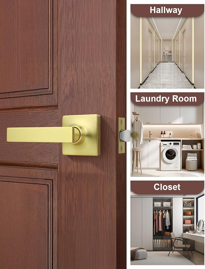 Mengico 6 Pack Passage Door Levers Gold Finish, No-Locking Keyless Square Door - Image 6