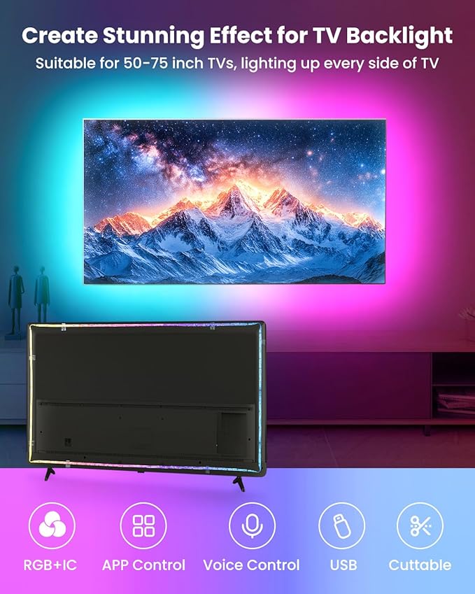 9.84ft RGB+IC LED Lights for 32-43 Inch TV, Backlight Strip Behind TV - Image 2