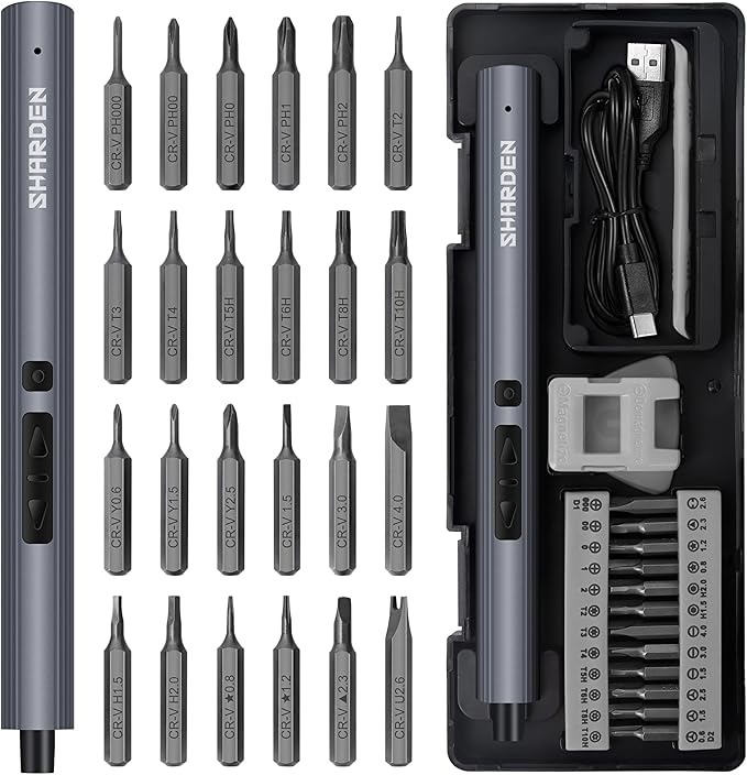 SHARDEN Mini Electric Screwdriver, 29 in 1 Small Electric Screw Driver Kit by SHARDENToolkit