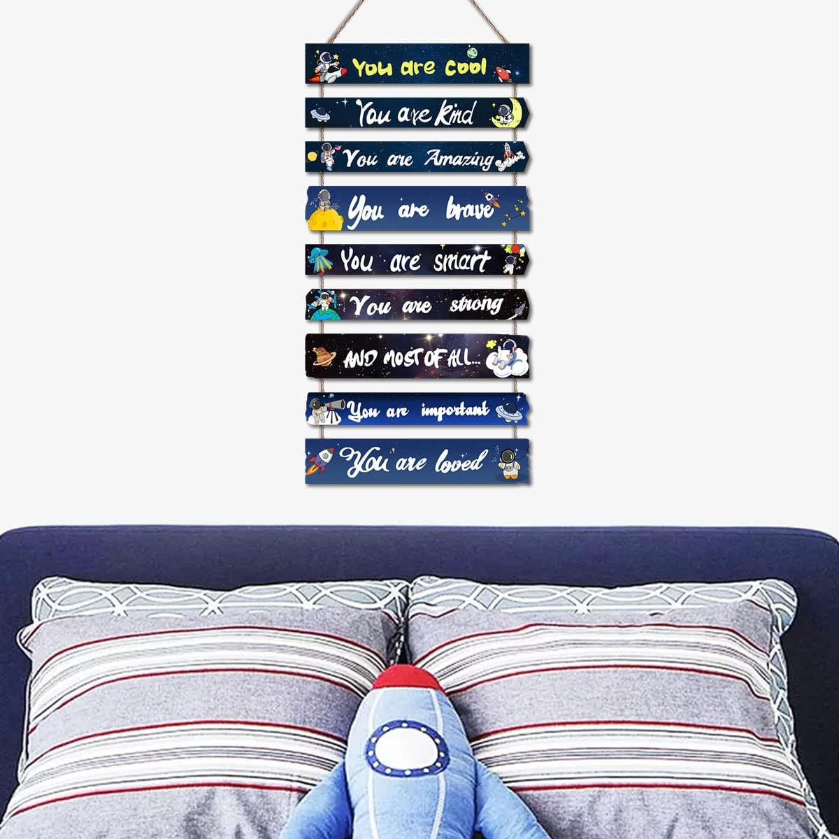 JEVUVU Outer Space Room Decor for Teen Boys Aesthetic, Cool Bedroom Wall Decor for Baby Boy, Navy Blue Kids Wall Art Signs, Fun Stuff Black Decorations for Nursery Bed Room Dorm Classroom Bathroom