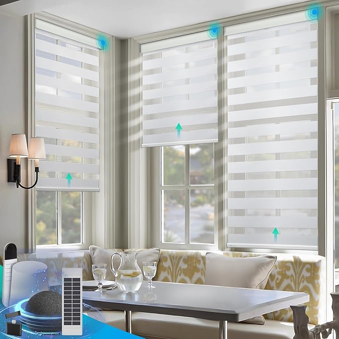 DENFOON Motorized Zebra Blinds, Solar Powered Dual Layer Automatic Shades by DENFOON