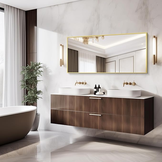Gold Bathroom Mirror for Wall, 60x30 Inch Rectangle Mirrors - Image 9